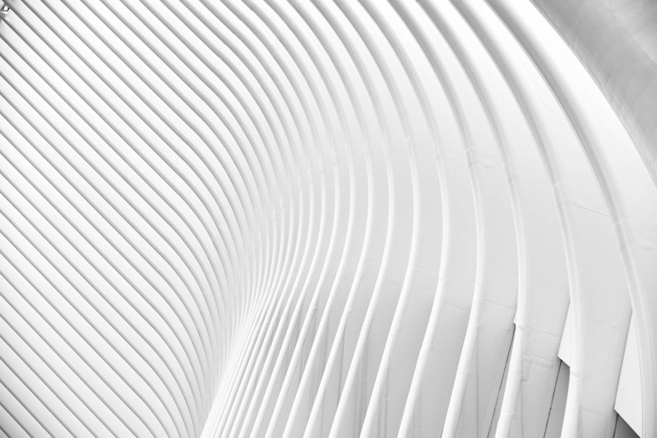 Black and white abstract architectural photo with modern minimalist curved lines in New York.